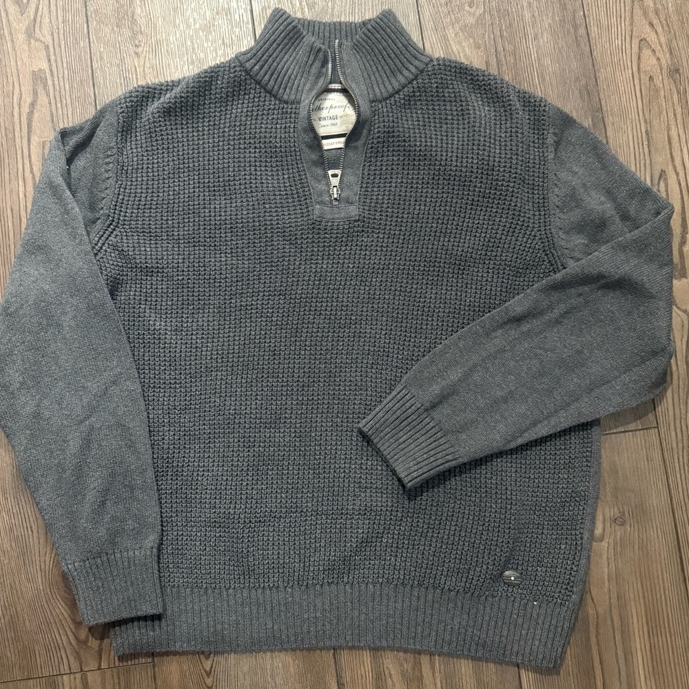 Weatherproof Vintage Gray Quarter Zip Knit Sweater 100% Cotton Mens Medium